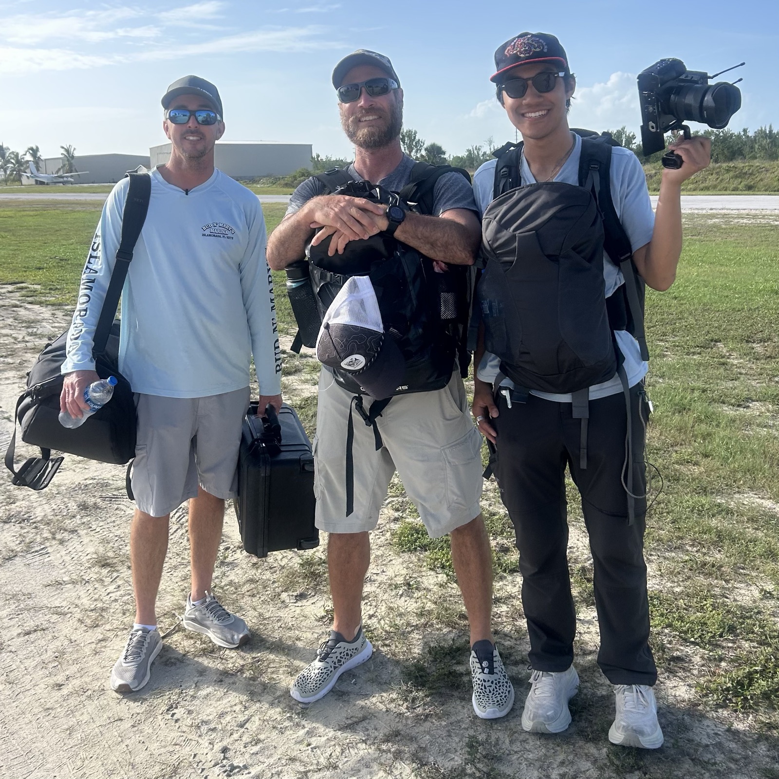 Nick and crew with camera gear on location before a shoot
